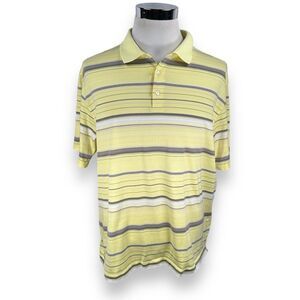 Nike Tiger Woods Polo Shirt Men’s XL Yellow Striped Cotton Short Sleeve Golf